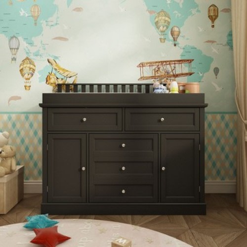 Famapy Baby Changing Table Chest of Drawers Edge Protection Top Upholstery Black