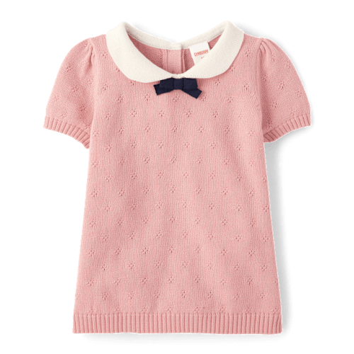 Girls Bow Pointelle Sweater - Campus Cuties - Pink