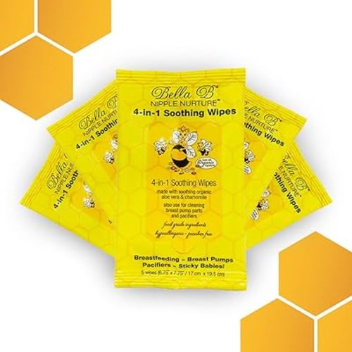 BELLA B Nipple Nurture 4-in-1 Soothing Wipes Bundle 5 Count 20 Pack - Breastmilk Wipes - Breast Pump Cleaning Wipes - Pacifier Wipes - Baby Wipes - Nursing Wipes