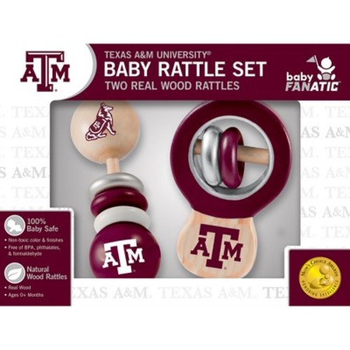 BabyFanatic Wood Rattle 2 Pack - NCAA Texas A&M Aggies Baby Toy Set