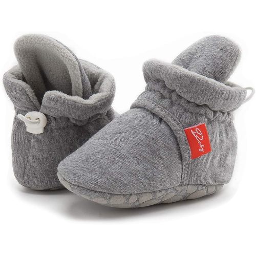 Sawimlgy Newborn Infant Baby Girl Boy Cotton Booties Stay On Sock Slippers Soft Bedroom Shoes Non-Skid Ankle Boots With Grippers Toddler Crib Warm Shoe First Walker Birthday Shower
