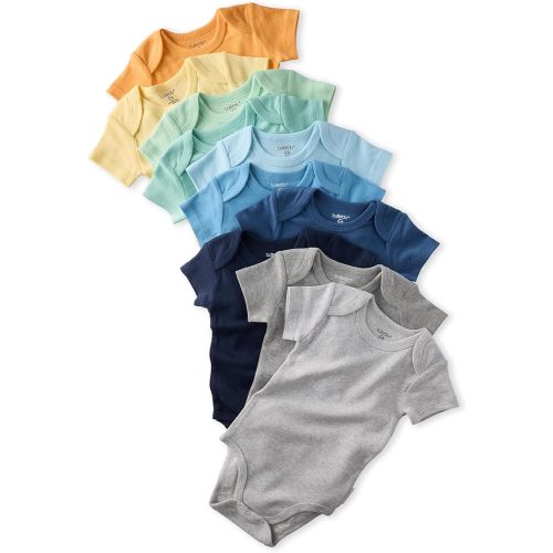 Butterblu Avery 10-Pack Short Sleeve Bodysuits 100% Organic Cotton for Baby Boys & Girls, Sunny Blue Rainbow, 3-6 Months