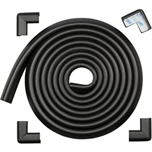 Roving Cove HeftyFit Edge Corner Protector Baby Proofing (Large 15ft Edge 4 Corners), Heavy-Duty, Soft NBR Rubber Foam, Furniture Fireplace Safety Bumper Guard, 3M Adhesive, Onyx Black