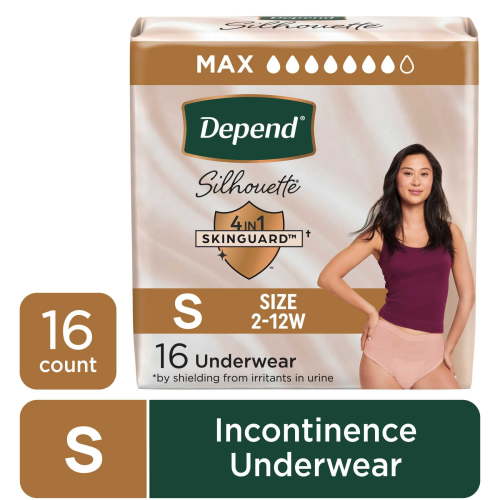Depend Silhouette Women’s Incontinence & Postpartum Bladder Leak Underwear, S, 16 Count