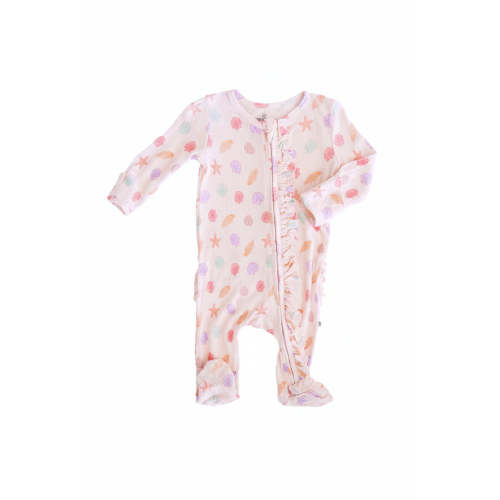 Saltwater Shells Bamboo Waffle Ruffle Zipper Footie