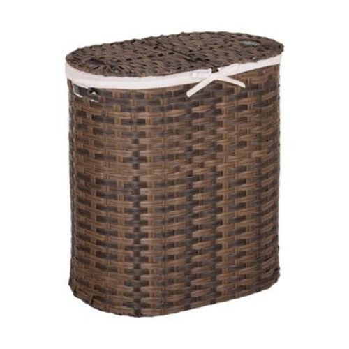 Seville Classics Hand-Woven Oval Double Laundry Hamper with Liner Natural Brown: Wicker Clothes Hamper with Lid, Portable
