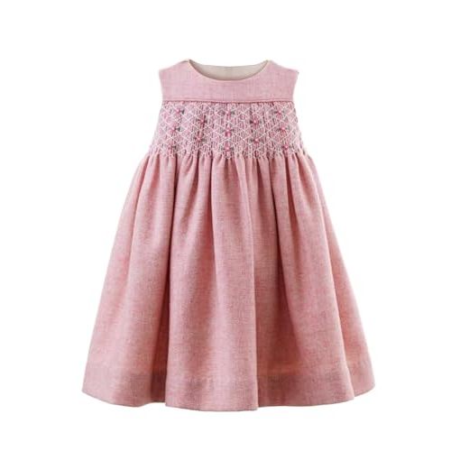 Twoflower Baby Girls Long Sleeve Smocking Clothing Toddler Fall Floral Smocked Dress Vintage Dresses for Christmas Birthday