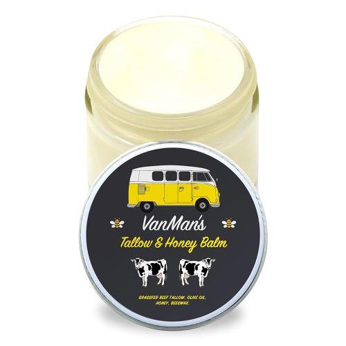 Vanman's Tallow and Honey Balm With No Added Scent - Beef Tallow Face Moisturizer with Grass-Fed/Finished Beef Tallow for Skin, Organic Raw Honey and Beeswax, Cold Pressed Olive Oil - 2 oz