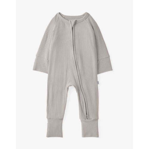 Little Sleepies- Dove Gray Ribbed Zippy