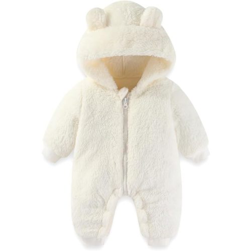 Newborn Baby Bear Outfit Suit Girls Boys Fleece Jumpsuit Romper Hooded Winter Snowsuit Clothes