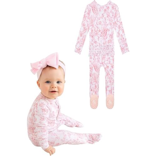 Posh Peanut Convertible Baby Sleepers - Girls Footless Baby Pajamas with 2 Way Zipper for Easy Diaper Changes - Antoinette, Newborn