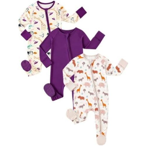 OPAWO Bamboo Sleepers for Baby Girl Pajamas Newborn Footie Pajamas 3 Pack