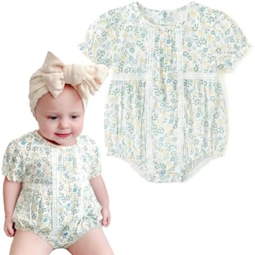 Simplee kids Baby Girls Romper Sleeveless Summer Outfits Rompers baby rompers girl Floral Pattern Button One Piece Outfit
