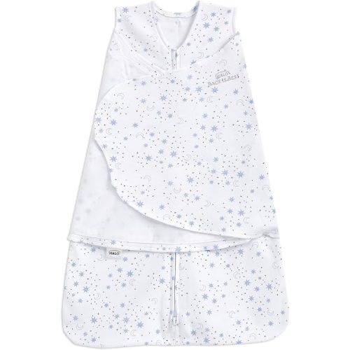 HALO 100% Cotton Sleepsack Swaddle, 3-Way Adjustable Wearable Blanket, TOG 1.5, Midnight Moons Blue, Small, 3-6 Months