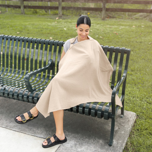 Muslin Nursing Cover with Adjustable Neck Strap - Sand