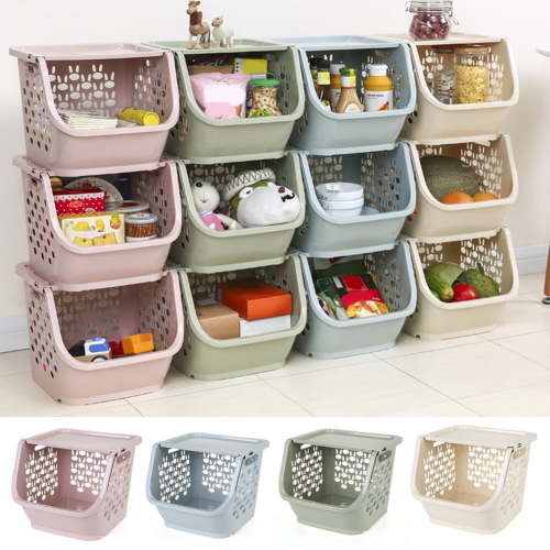 Storage Baskets with Top Lid Stackable Pantry Organization and Storage, Large Capacity Kitchen Produce Basket Bins for Fruits, Vegetables, Potatoe, Cans, Onion and Snacks