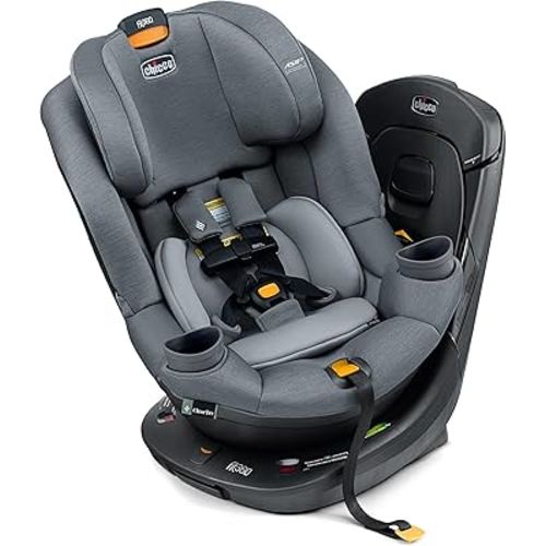 Chicco Fit360 ClearTex Rotating Convertible Car Seat with 360 Degree Rotation for Rear-Facing and Forward-Facing, LeverLock Self-Tensioning Lock System | Titanium/Grey