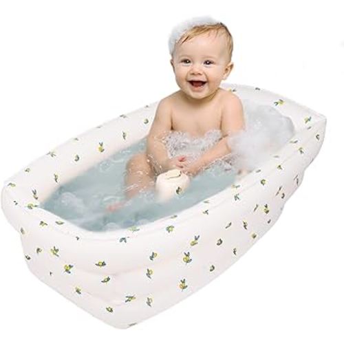 Inflatable Baby Bathtub with Built-in Air Pump, Portable Bathtub for Babies 1-5 Years Old, Small Ball Pool, Foldable Bath Tub for Travel, 30.7 x 14.6 Inch (Orange)