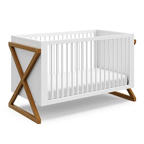 Storkcraft Equinox Convertible Crib (White & Vintage Driftwood) – GREENGUARD Gold Certified, Fits Standard Crib Mattress, Converts to Toddler Bed and Daybed, 4 Adjustable Mattress Heights