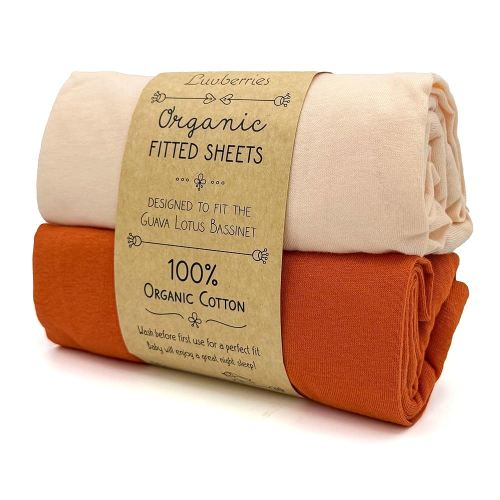 100% Organic Cotton Bassinet Sheets (Set of 2) for The Guava Lotus Travel Bassinet - Baby and Newborn, Fitted Bassinet Sheets, for Boys & Girls (Peach Tones)