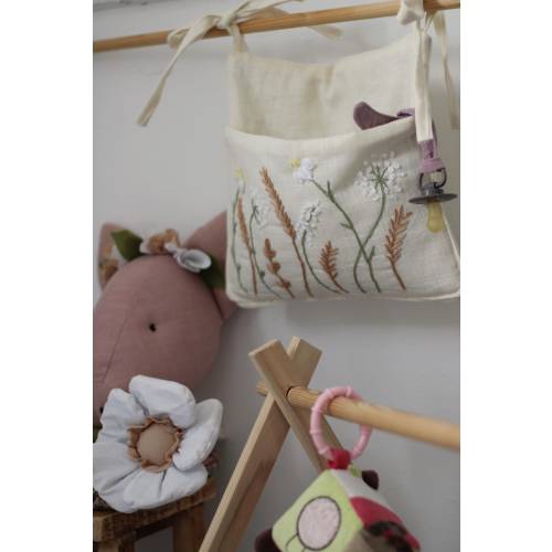 wildflower crib organizer, linen organizer, diaper holder, crib storage, flower organizer, baby room storage, nursery decor, crib pocket