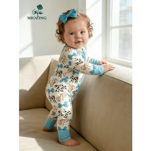 bamboo fiber with 2-way zipper, soft stretchy long sleeve romper, bowknot print pattern, breathable cooling casual & play jumpsuit for infant toddler baby girls clothes. ropa de nina, perfect for outdoor,halloween | Free Shipping On Items Shipped From Tem