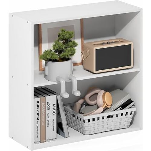 Furinno PASIR 2-Tier Book Shelf, Open Shelves Bookshelf, White