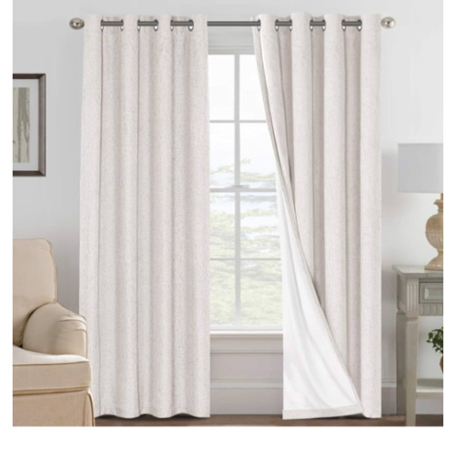 H.VERSAILTEX 100% Blackout Curtains Linen Textured Blackout Curtains for Bedroom Full Light Blocking Thermal Insulated Curtain Panels 84 Inches Long Energy Saving with White Liner, 2 Panels, Ivory