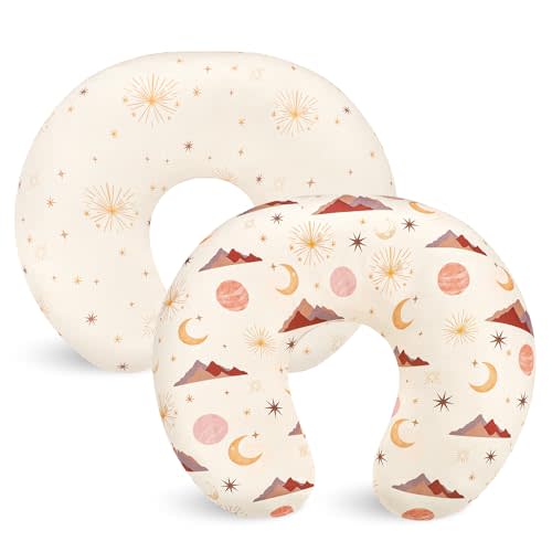 Nursing Pillow Cover 2 Pack, Stretchy Nursing Covers for Breastfeeding Pillows, Soft Nursing Pillowcase for Baby Girls Boys, Removable Slipcover for Infant Newborn, Moon(Only Cover)