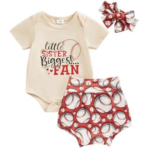 Newborn Baby Girl Baseball Outfit Short Sleeve Letters Print Romper Baseball Shorts Set Headband Summer Clothes