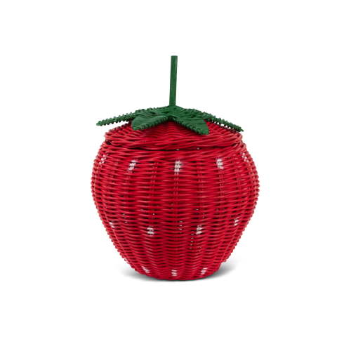 G6 Collection Hand Woven Strawberry Rattan Storage Basket with Lid Decorative Bin Home Decor Shelf Organizer Cute Handmade Handcrafted Gift Art Decoration Wicker Size: LARGE - 10" tall x 8" Diameter