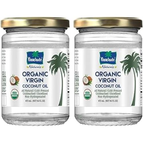 Parachute Naturalz Organic Virgin Coconut Oil | Cold Pressed | Unbleached | Unrefined | Non-Hydrogenated | MCT Oil | USDA Certified |16 Fl. Oz | Glass Jar | Pack of 2