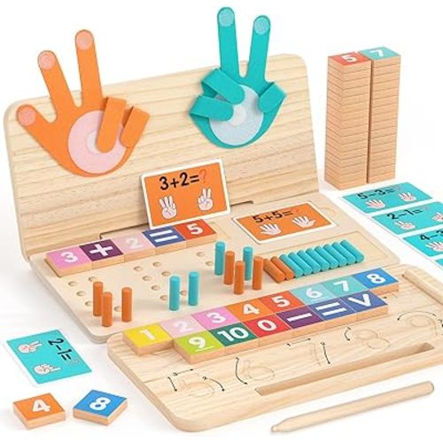 Montessori Math Learning Toy – Number Blocks, Counting Sticks, Tracing Board & Finger Counting, Educational Preschool STEM Sensory Toys for Toddlers, Birthday Gift for 2 3 4 5 Year Old Boys Girls Kids