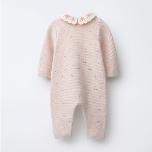 KNIT JUMPSUIT WITH CROCHET COLLAR AND EMBROIDERED FLOWERS - Beige-pink | ZARA United States
