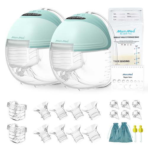 MomMed S21 Double Hands-Free Breast Pump, Leak-Proof Design, 3 Modes & 12 Vacuum Levels Electric Wearable Breast Pump-Green