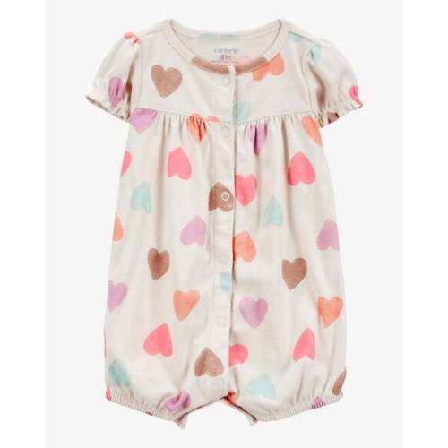 Baby Girl Heart Print Ribbed Short-Sleeve Romper - Tan - Carter's | Carter's