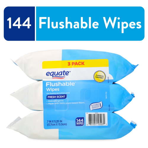 Equate Flushable Wet Wipes, Fresh Scent, 144 Wipes, 3 Pack