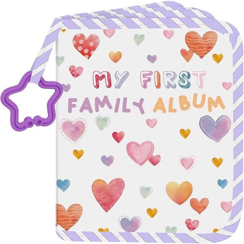 Baby Photo Album, My First Family Soft Photo Album For Baby, Raining Hearts Babies Cloth Photo Book Memory Keepsake Shower, First Year Babies Gift Pictures Holds for Newborn Toddler Kids 5.5x7inches