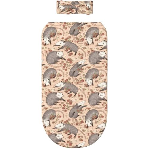 Befuddled Possums Newborn Swaddle Blanket with Headband Set Soft Nursery Shower Gift Set for Unisex Baby