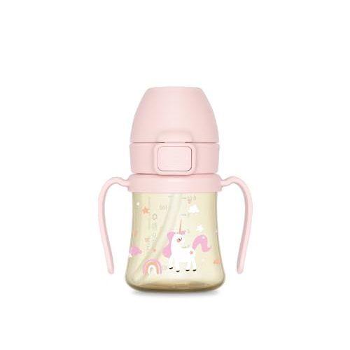 GROSMIMI Flip Top Spill Proof Sippy Cup, PPSU, BPA Free, 6 oz, Stage 2 Straw for Toddlers (Unicorn)