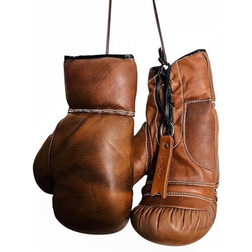 Geoffrey Antique Brown Leather Vintage Boxing Gloves with Leather Laces | 12oz | Retro (Antique Brown), Large