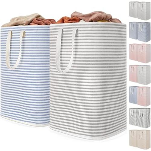 Lifewit 80L Large Laundry Baskets, 2 Pack, Reinforced Handles, Grey&Blue