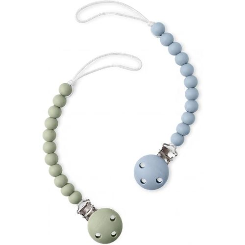 Comfy Cubs Pacifier Clips 2 Pack - 100% Food Grade Silicone Baby Pacifier Clips, BPA & PVC Free - CPSIA Certified, Lightweight and Flexible Baby Gifts - Pacific Blue and Sage