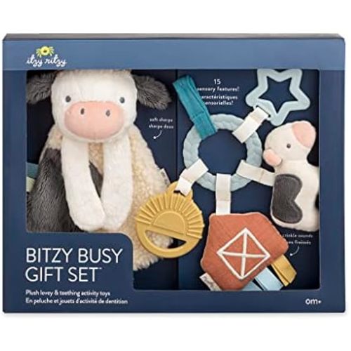 Itzy Ritzy Farm Toy Gift Set - Includes Cow Lovey & Farm-Themed Busy Ring