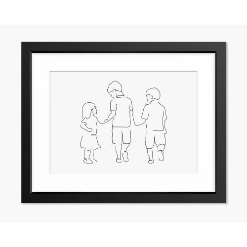 Family Line Art, Children Illustration, Children Line Art, Children Drawing, Gift for Mom, Gift for Dad, Mothers Day Gift, Mum, Wall Art
