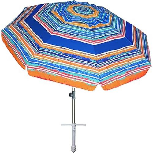 AMMSUN 7ft Beach Umbrella with Sand Anchor Portable Outdoor Patio Sun Shelter UV 50+ Protection & Tilt Aluminum Pole Air Vent with Carry Bag for Beach Patio Garden Outdoor Multicolor Blue