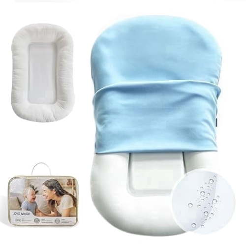 LOVE MAGE Baby Lounger Pillow for Newborn 0-12 Months, Portable Infant Nest with Removable Cover, Soft & Breathable Lounger for Baby Boys and Girls