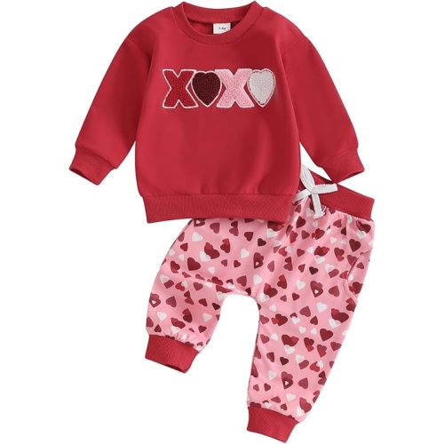 BeQeuewll Baby Girl Easter Outfit Happy Easter Sweatshirt Jogger Pants Infant Toddler Girls Pink Outfits Set