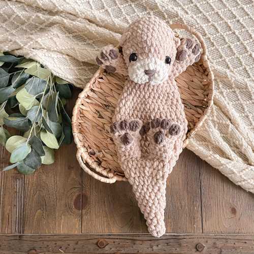 Handmade Crochet Otter Snuggler | Soft Lovey | Woodland Animal Decor | Otter Lover | New Baby Gift | Natural Colors