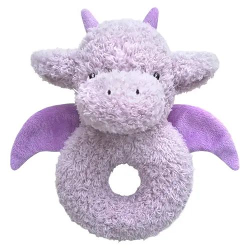 Baby Dragon Soft Rattle Toy, Plush Dinosaur Infant Shaker Rattle Easy-Grasp Stuffed Animal Toy, Gifts for Newborns Babies Toddlers Boys Girls, Purple, 6 Inches